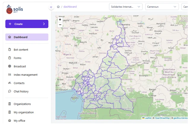 Tableau de bord du SOLIS bot, courbe des utilisateurs mensuels